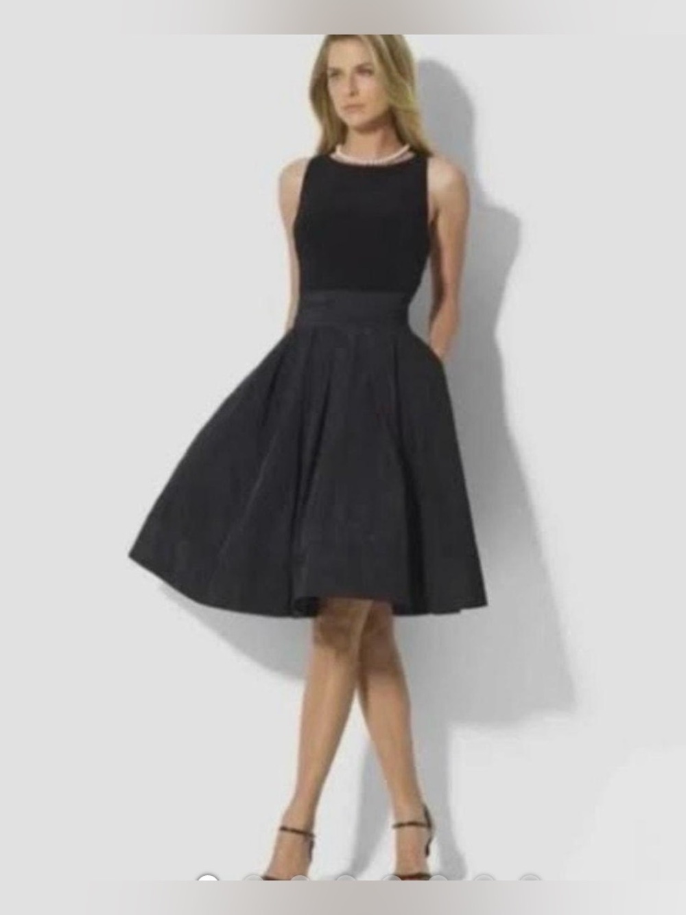 Lauren Ralph Lauren Black Sleeveless Fit-and-Flare Midi with Full Skirt